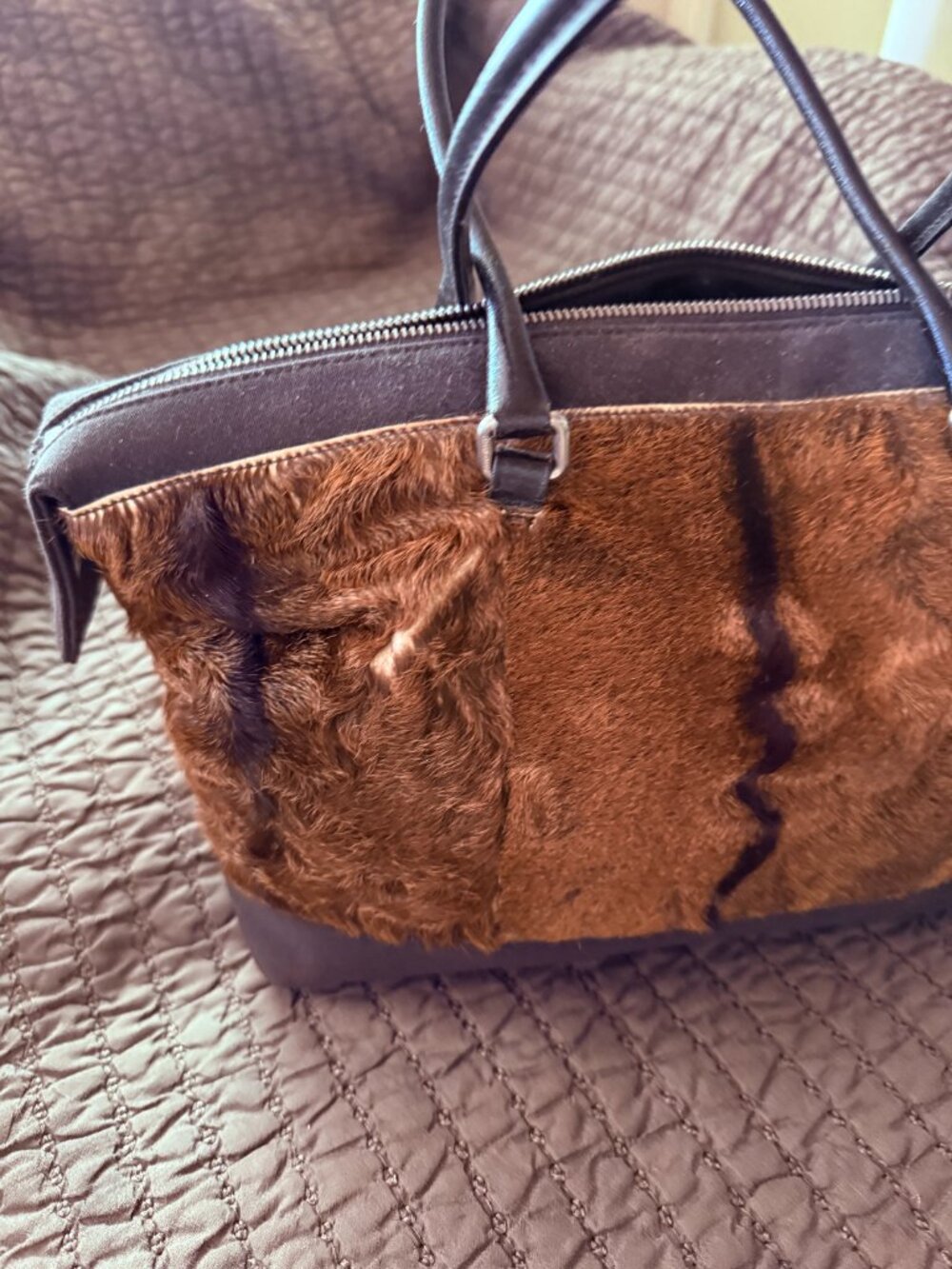 MIU MIU Hair On Vintage Handbag with Leather Handles and Fabric bottom and top - Picture 7 of 16